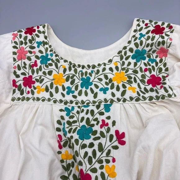 Vintage Floral Embroidered White Handmade Maxi Dress Boho Cottage pockets - Picture 4 of 9